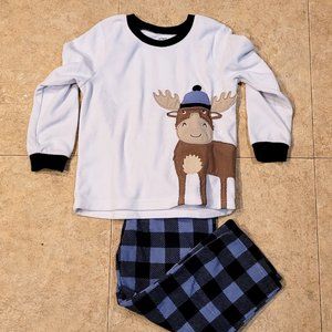 2 piece Reindeer in a Winter Hat Fleece Pajama's sz 5